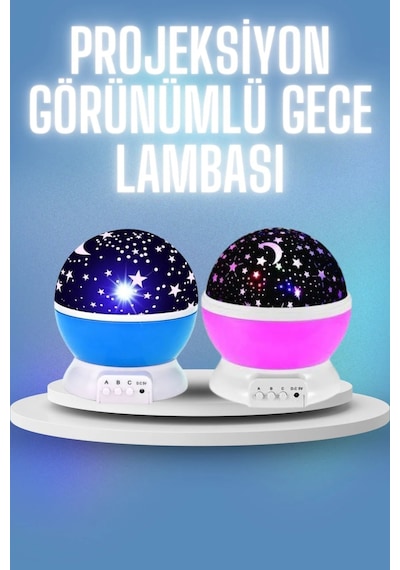 Renkli Yıldızlı Gökyüzü Projeksiyon Gece Lambası Pilli Ve Usb Kablolu Mavi 17929250