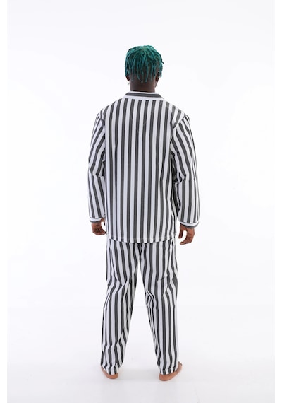 Uzun Kol Çizgili Gaffur Erkek Pijama Takım Antrasit
