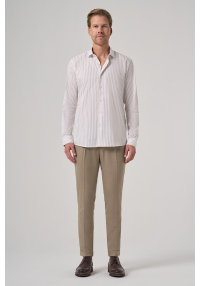 Morven Erkek Bej Pamuk Trend Çizgili Slim Fit Yarım İtalyan Yaka Gömlek 26mc004029653 Bej