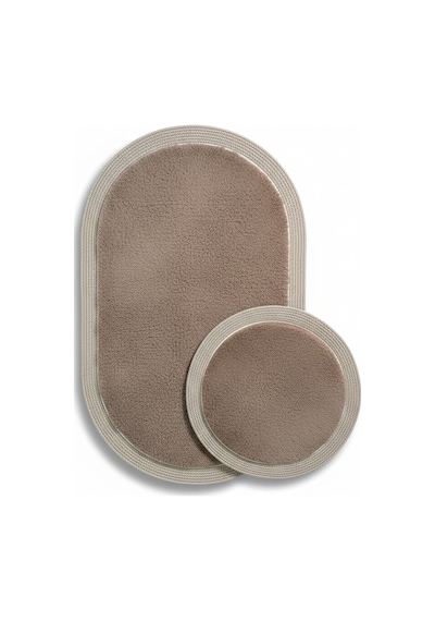 Modern Jüt Kenar Çerçeveli Peluş Banyo Halı Seti Kaymaz Taban 2 Li 100x60-60x60 Daire Vizon