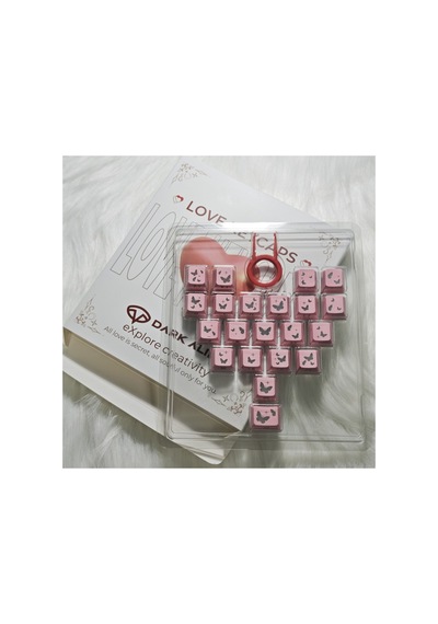 Leaven Kelebek Desenli Kare Tasarım Keycap Tuş Takımı Pbt - Rgb Uyumlu Işık Geçirgen - Pembe