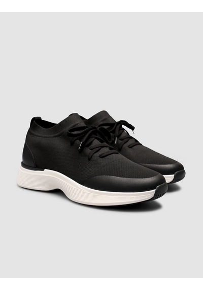 Cabani Triko & Hakiki Dana Deri Siyah Beyaz Erkek Sneaker Siyah