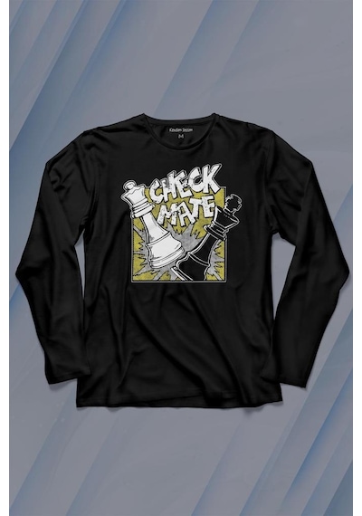 Şah Mat Satranç Check Mate Chess Kral Kraliçe Gambit Uzun Kollu Tişört Baskılı Çocuk T-shirt 001