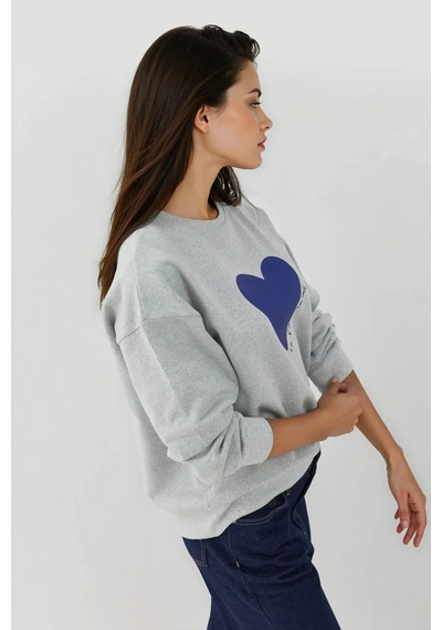 Hiccup Baskılı Yuvarlak Yaka Sweatshirt Gri