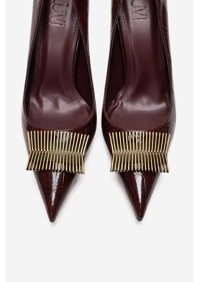 Luvishoes Dexen Bordo Baskı Metal Tokalı Kadın İnce Topuklu Ayakkabı