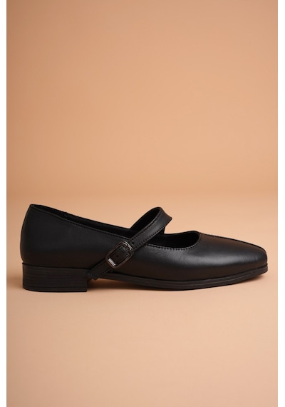 Analin Shoes Kadın Hakiki Deri Toka Detaylı Babet Siyah