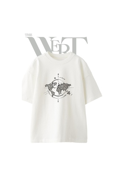 Thewert Travel Map Tasarım Baskılı Ünisex Beyaz Oversize T-shirt
