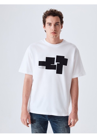 Ltb Grafik Loose Fit Beyaz T-Shırt 01222840496089_100 Beyaz