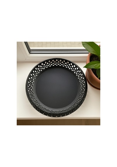 Dekoratif Şık Örgü Desenli Saklama Ve Düzenleme Sepeti - Organik 21 X 5 Cm Siyah Siyah