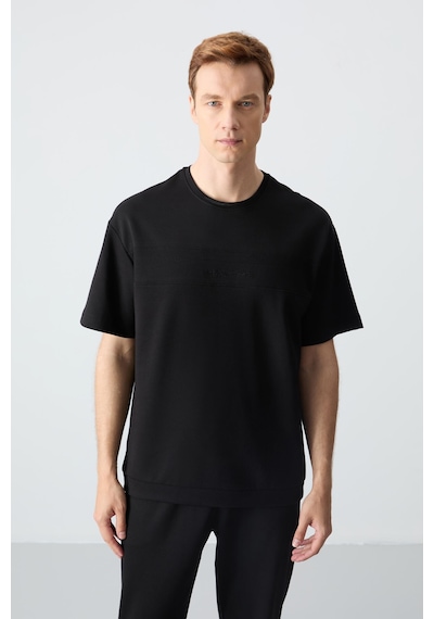 Tommy Life Siyah Pamuklu Kalın Yumuşak Dokulu Oversize Fit Basic Erkek Eşofman Takım - 85261 Siyah