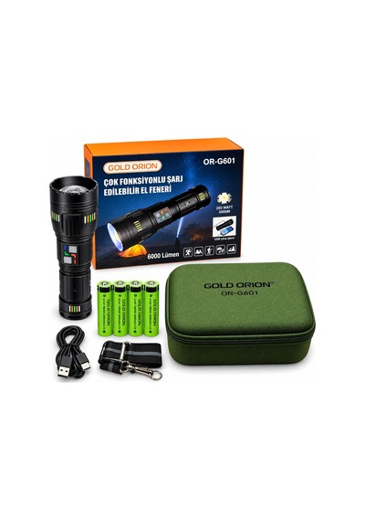 Or-g601 6000 Lümen Güçlü Lazer Led Powerbank Özellikli Şarjlı El Feneri Çok Renkli