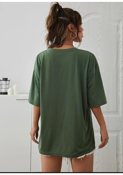 Flood Of Style Kadın Nefti Yeşili Tasmania Baskılı Oversize T-shirt Yeşil