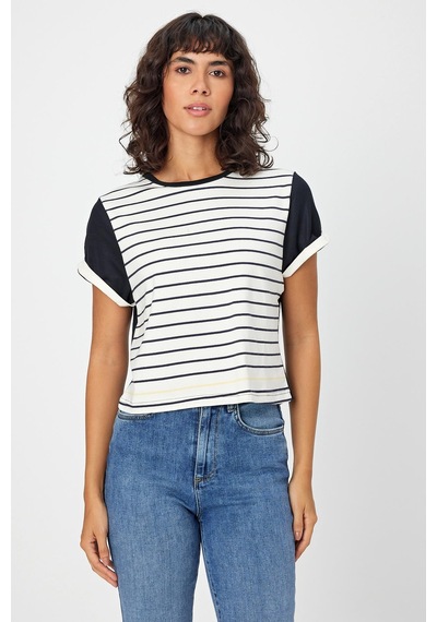 Alexandergardı Çizgili Lacivert Crop T-shirt B21-326 00 001