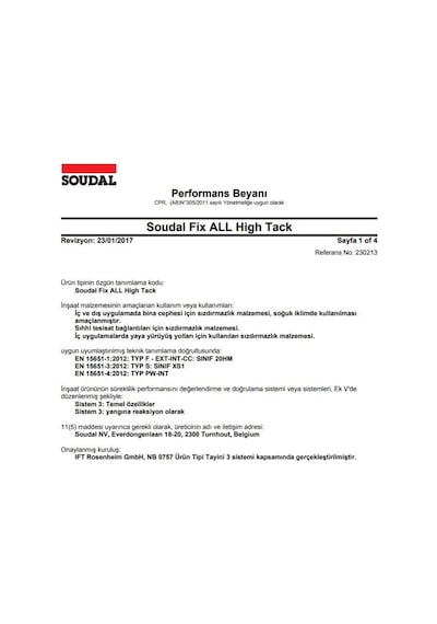 Soudal Fix All High Tack Korniş Yapıştırıcı Montaj Silikonu Beyaz Beyaz