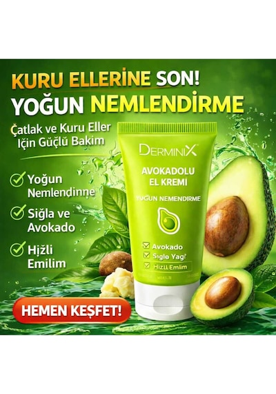 Avokadolu El Kremi 50 Ml Yoğun Nemlendirici, Hızlı Emilim, Kuru Eller İçin