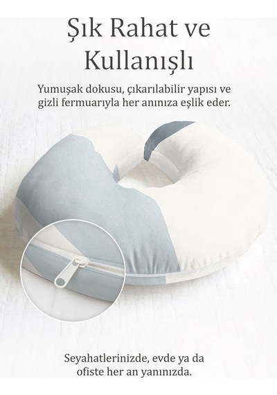 Soyut Dalga Desenli Ergonomik Boyun Yastığı - Modern Gri Bej Yumuşak Seyahat Yastığı Canlı Taş Keten