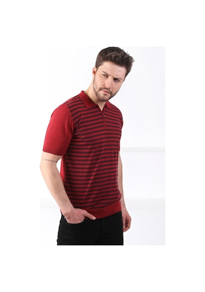 Ferraro Tarçın/Laci Polo Yaka Fermuarlı Erkek Pamuk Triko T-Shirt-Kırmızı