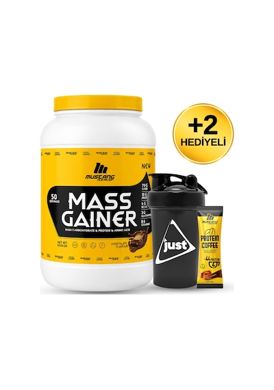 Mustang Nutrition Mass Gainer Karbonhidrat Tozu 5000 Gr 50 Servis Çikolata + Shaker + Protein Kahve Hediyeli çikolata