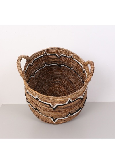 Aztek Doğal Abaka El Yapımı Yuvarlak Kulplu Sepet 45x48x66 Cm Bej