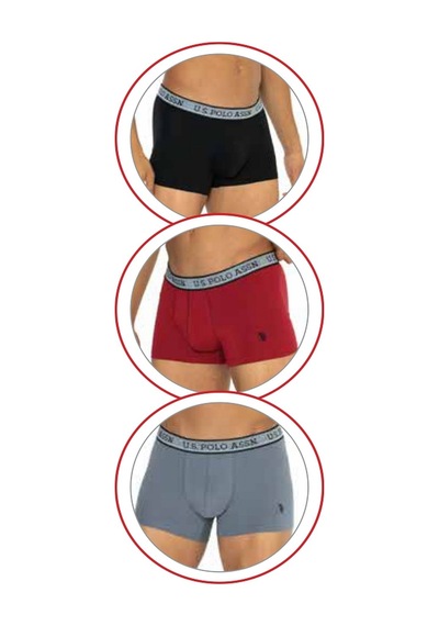 U.S. Polo Assn. U.s Polo Assn. 80540 Erkek Pamuklu 3'lü Boxer-bordo&siyah&antrasitmelanj Siyah