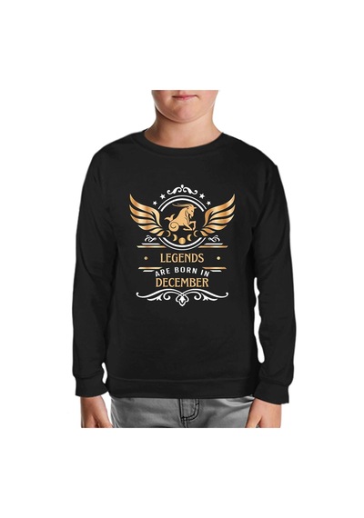 Lord Tshirt Legends Are Born İn December - Capricorn Oğlak Burcu Siyah Çocuk Sweatshirt 001