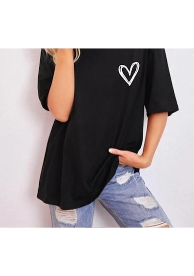 Kozia Outdoors Minimal Kalp Baskılı Tsirt Siyah SIYAH