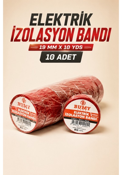 Elektrik İzolasyon Bandı Kırmızı - 19 Mm X 10 Yds - 10 Lu Paket
