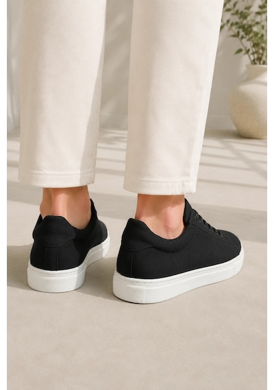 Mevese Austin Bağcıklı Cilt Erkek Günlük Sneaker Ayakkabı - Siyah Beyaz Süet