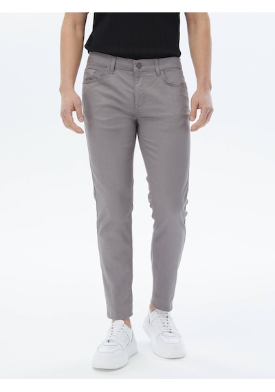 Gri Dokuma Slim Fit Casual Pamuk Karışımlı Pantolon Gri