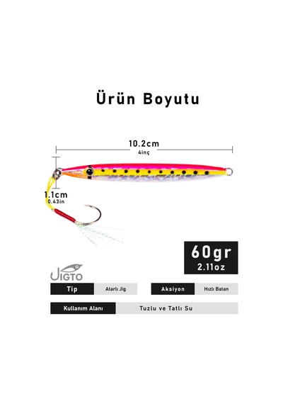 Jig, Zoka, Suni Yem, Glow Uv Metal Jig, 60gr 10cm Razor 60