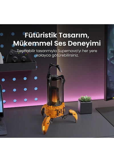 Gravastar Süpernova 25w Bluetooth Hoparlör, Taşınabilir Stereo Ses Bombası, Rgb Işıklı, 2 Adet, Sarı