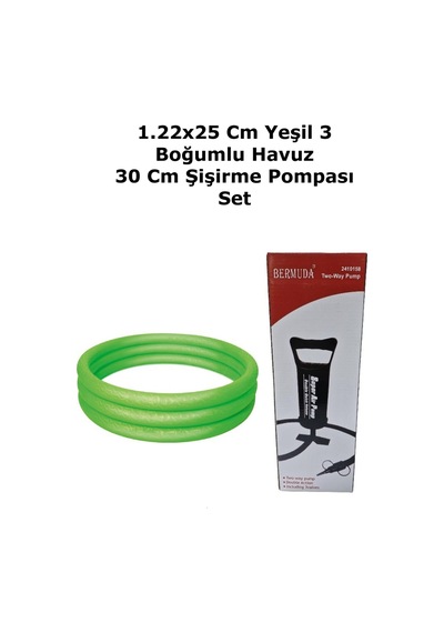 Wıseos 1.22x25 Cm Yeşil 3 Boğumlu Havuz 30 Cm Şişirme Pompası Set