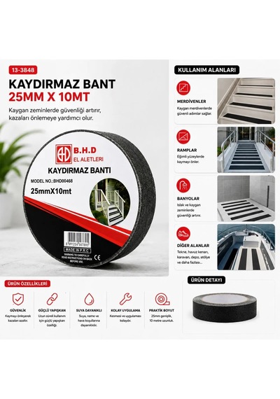 Jenerik Kaydırmaz Bant 25 Mm X 10 M Siyah