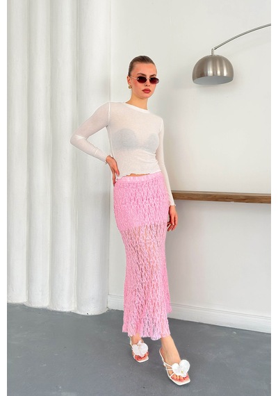 Verymoda Dantel Abiye Etek F1887 Pembe