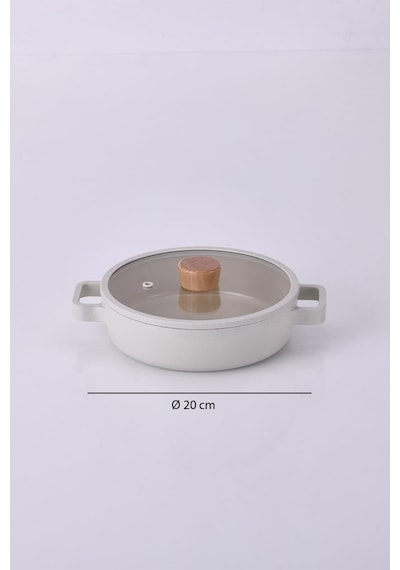 English Home Neoflam Fika Cam Kapaklı Alüminyum Sahan 20cm Bej