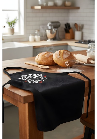 Siyah Baked Love Mutfak Önlüğü Renkli
