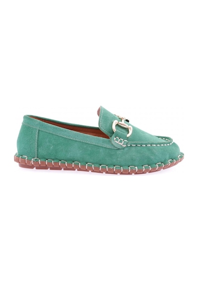 Dgn 600-23y Kadin Dikiş Detayli Metal Tokali Loafer Ayakkabi 600-2109-R13405 Yeşil