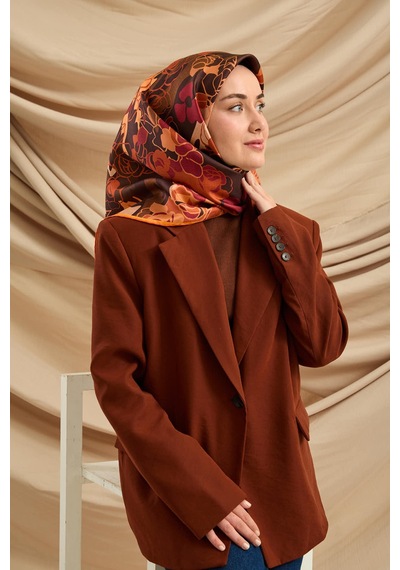 Silk Home Twill İpek Eşarp 11483-20 Acı Kahve, Kiremit, Pudra, Vişne