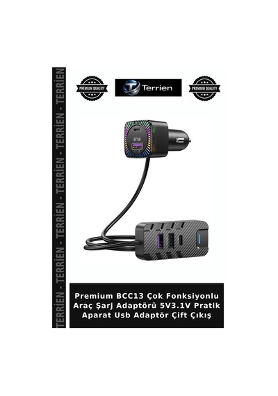 Premium Bcc13 Çok Fonksiyonlu Araç Şarj Adaptörü 5v3.1v Pratik Aparat Usb Adaptör Çift Çıkış