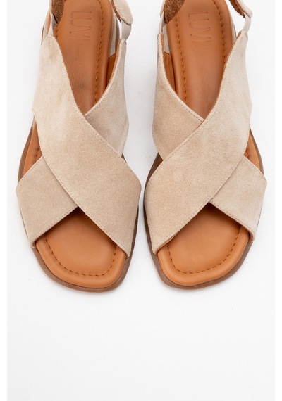 Luvishoes 706 Hakıkı Derı Bej Suet Kadın Sandalet Bej