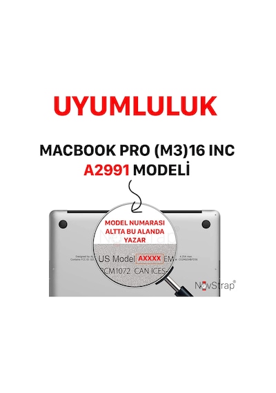 Novstrap Apple Uyumlu MacBook Pro 16 İnç M3 A2991 İle Parlak Kılıf + Siyah Klavye Kılıfı + Film