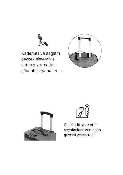Büyük Ve Kabin Boy Valiz Seti 4 Teker Kumaş Valiz Gri 1081 Gri