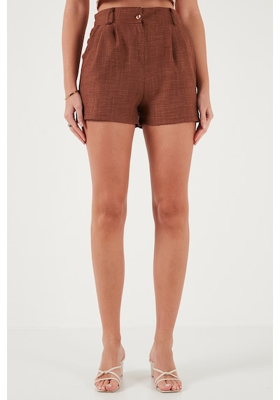 Lela Kırçıllı Regular Fit Cepli Kısa Bayan Şort 5866201 Kahve