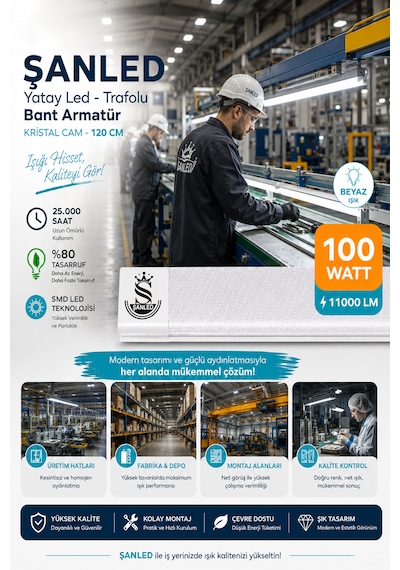 100wat 120 Cm Kristal Yatay Led Bant Armatür-trafolu Beyaz Işık -4 Adettir