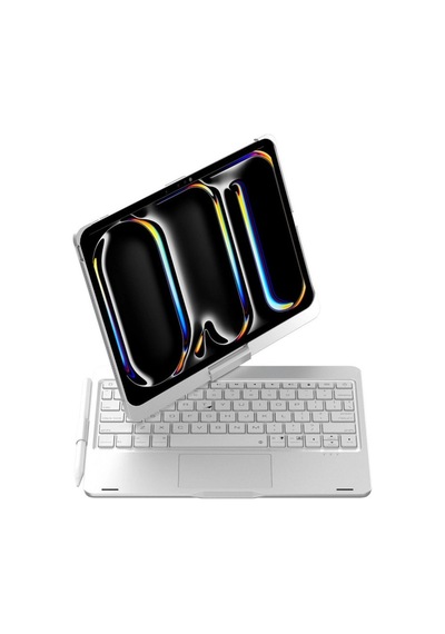Apple iPad Pro 11 2024 F11 Ats Kılıf Magic Dönen Klavyeli Tablet Kılıf - Gümüş