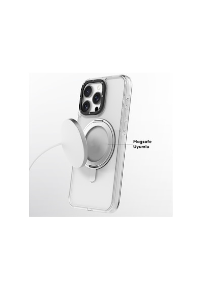 Apple iPhone 16 Pro Uyumlu Kılıf Magsafe Şarj Özellikli Parmak Ring Standlı Youngkit Pivot Serisi Kapak Şeffaf