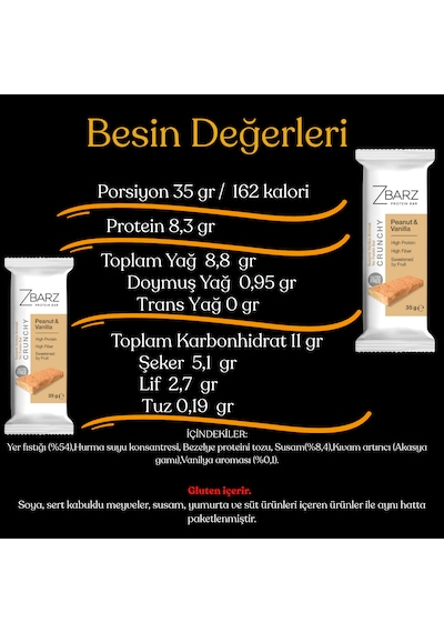 Zbarz Crunchy Susamlı Vanilya Aromalı Yer Fıstıklı Proteinli Bar 12 x 35 G