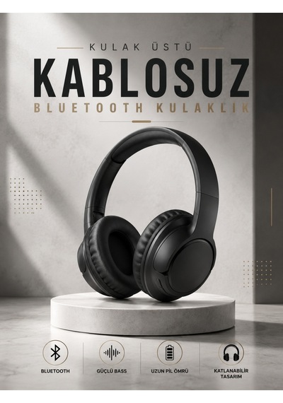 Kulak Üstü Kablosuz Bluetooth Kulaklık Yüksek Ses Kaliteli Anc Özelliği -