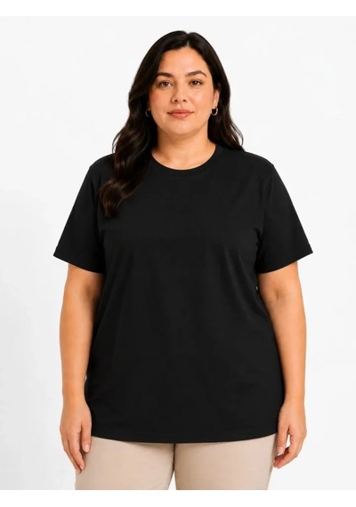 Hazego Battal Big Size Basic Tişört Bisiklet Yaka Rahat Kalıp T-shirt - Siyah