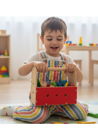 Çocuklar İçin Ahşap Tamir Atölyesi Kutusu - Montessori Eğitici Oyuncak - Doğal Ahşap
